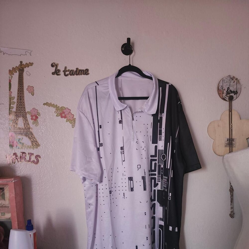 Men's White Black and Grey Half Zipped Polo Shirt 6X